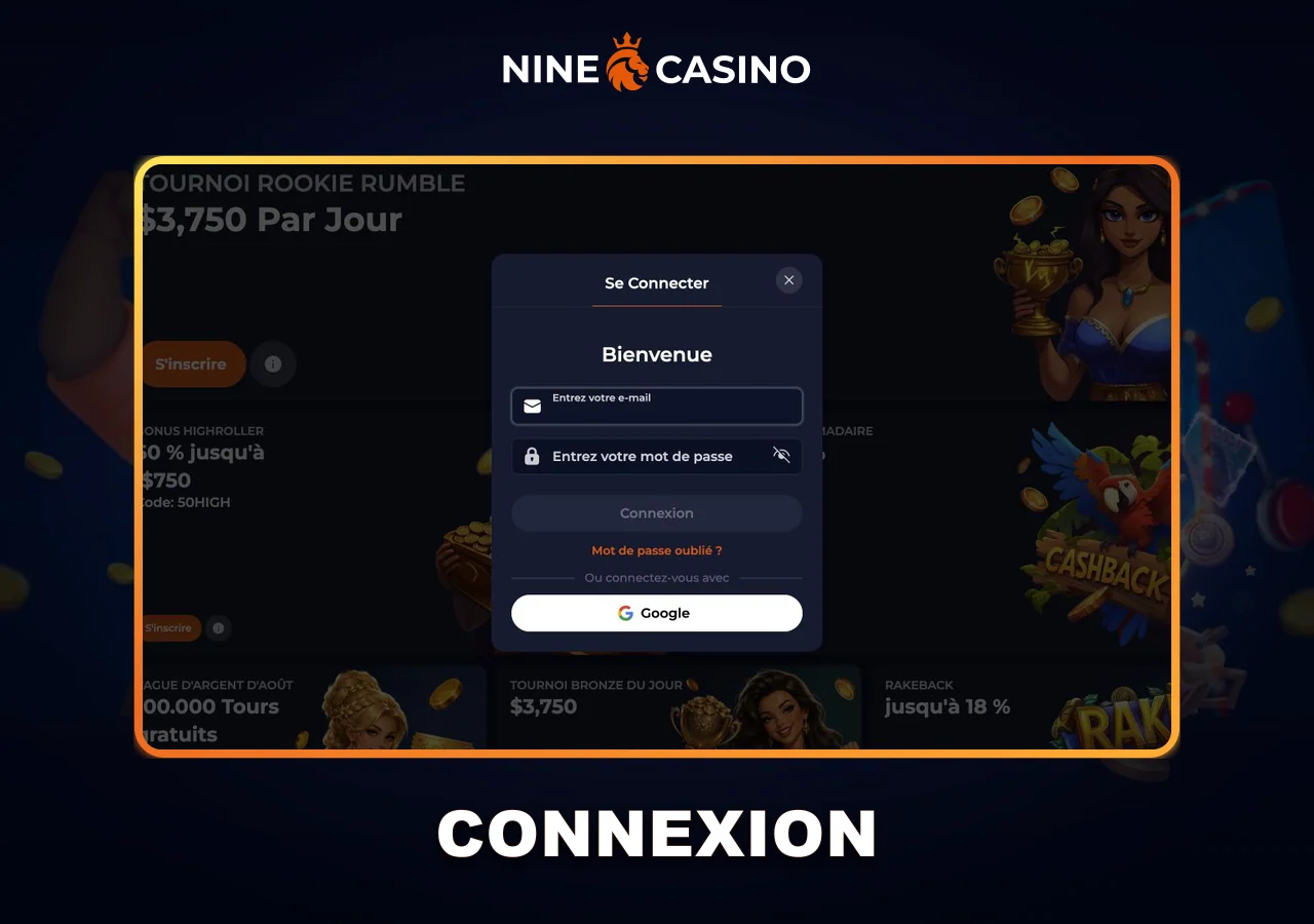 Fenêtre de connexion Nine Casino