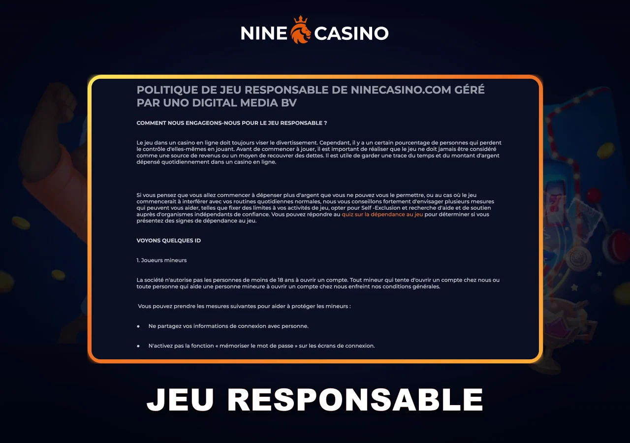Outils de jeu responsable Nine Casino